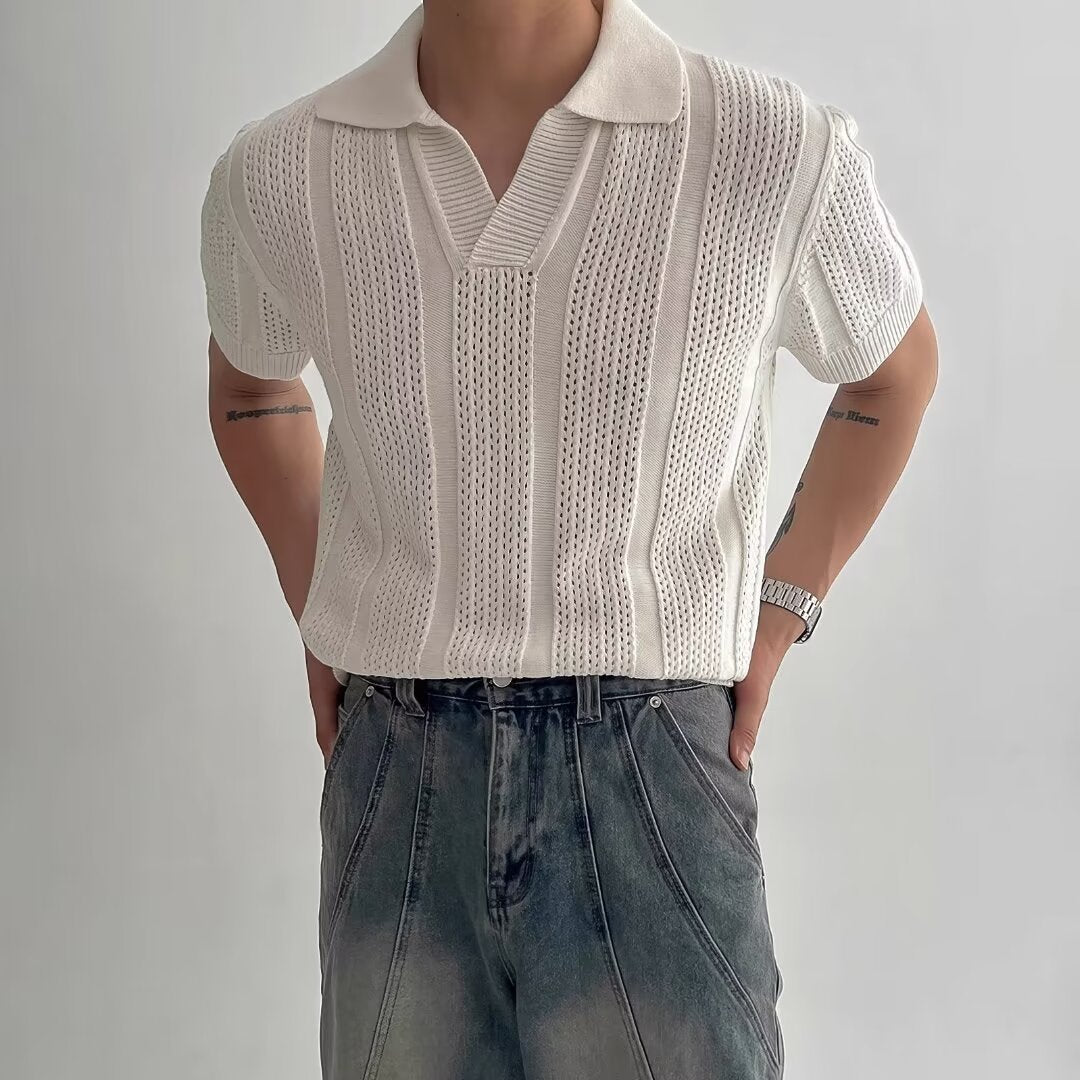Polo-Shirt mit hohlem Mesh-Design und Kurzarm