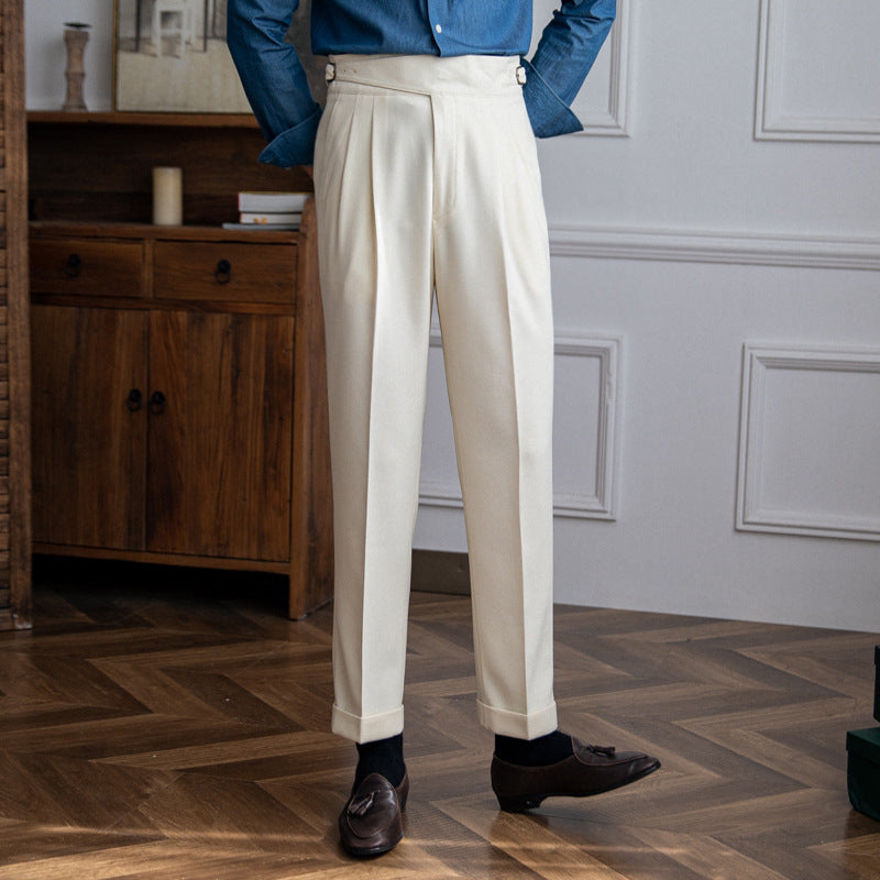 Herren Casual Anzughose im britischen Stil mit hohem Bund und geradem Schnitt
