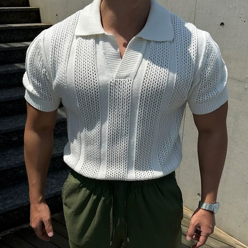 Polo-Shirt mit hohlem Mesh-Design und Kurzarm