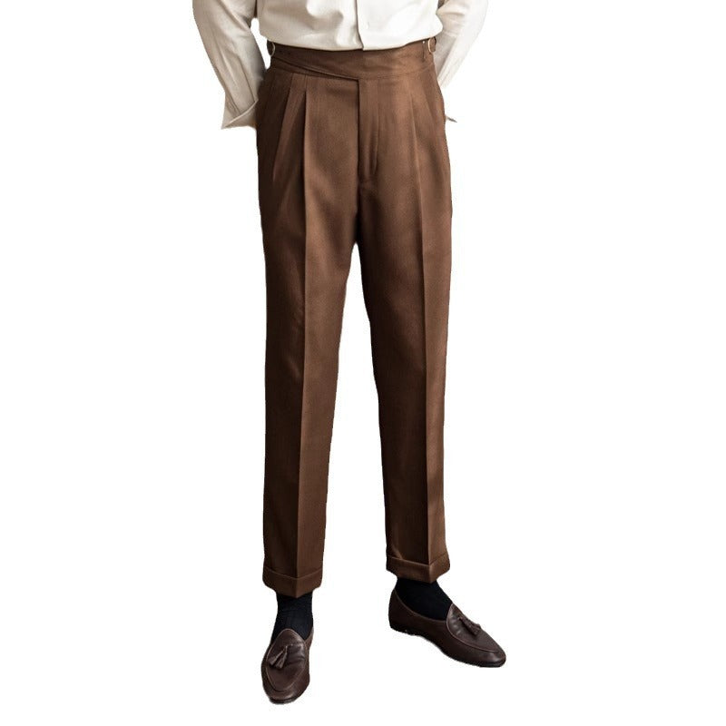 Herren Casual Anzughose im britischen Stil mit hohem Bund und geradem Schnitt