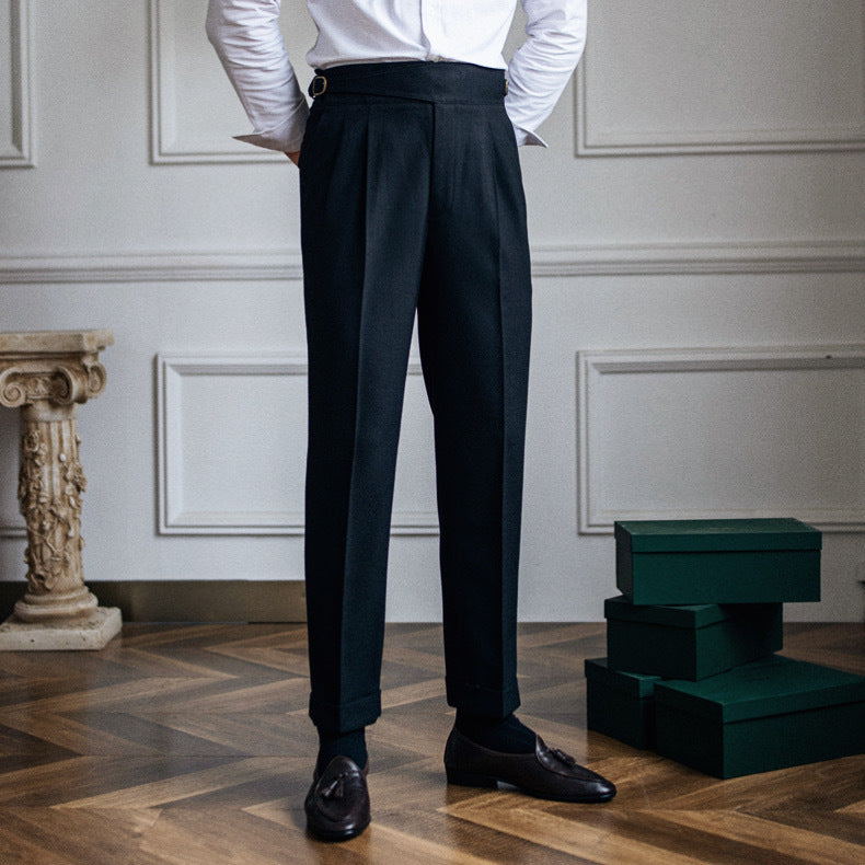 Herren Casual Anzughose im britischen Stil mit hohem Bund und geradem Schnitt