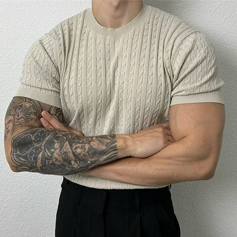 Unifarbenes Kurzarm T-Shirt mit Dreh-Design