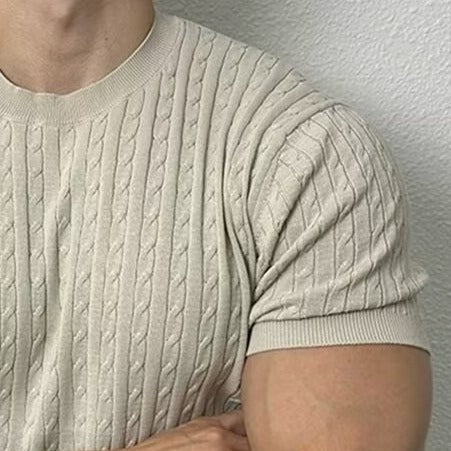 Unifarbenes Kurzarm T-Shirt mit Dreh-Design