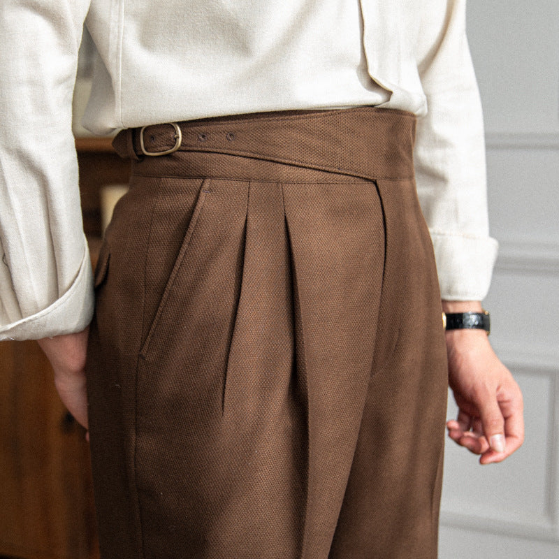 Herren Casual Anzughose im britischen Stil mit hohem Bund und geradem Schnitt