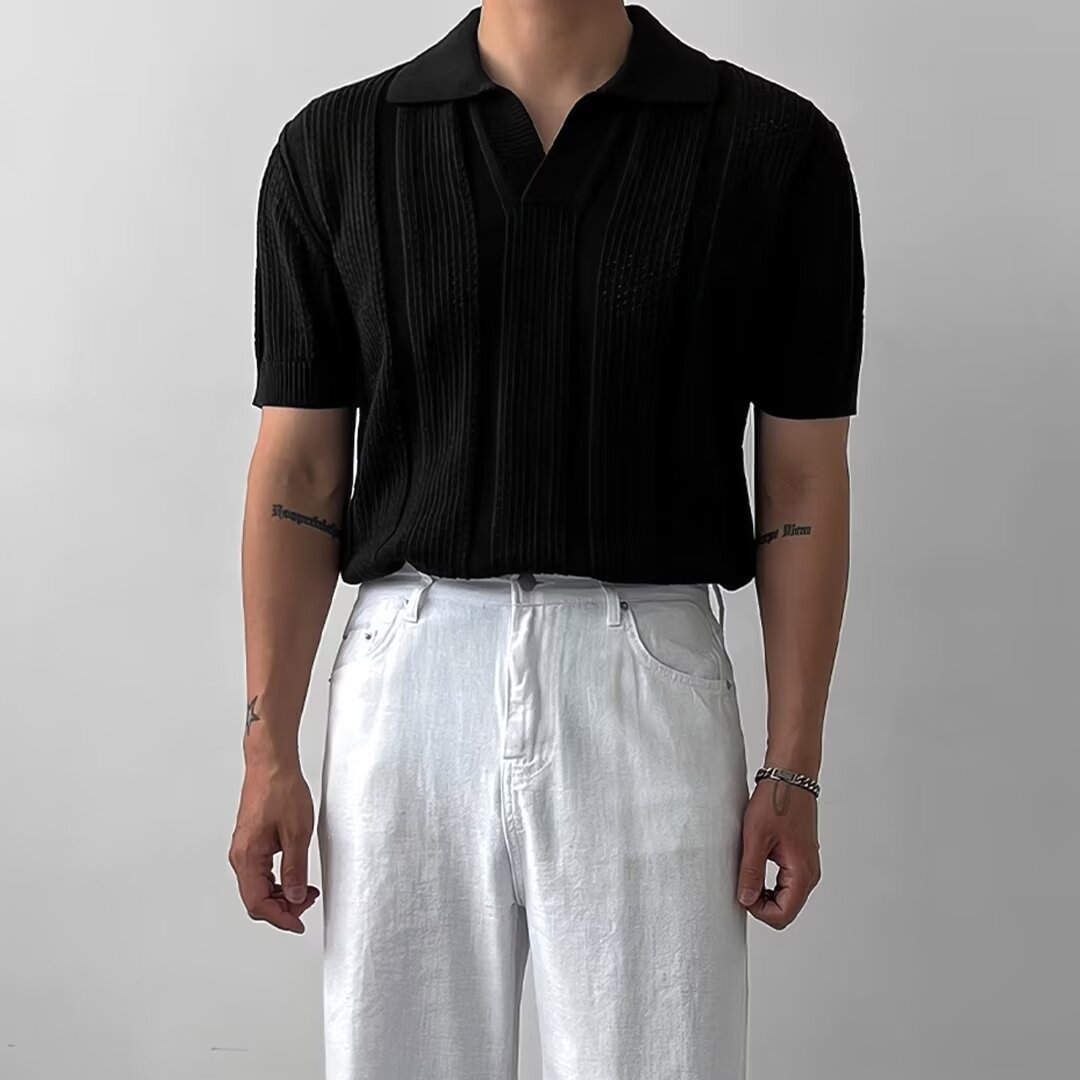 Polo-Shirt mit hohlem Mesh-Design und Kurzarm