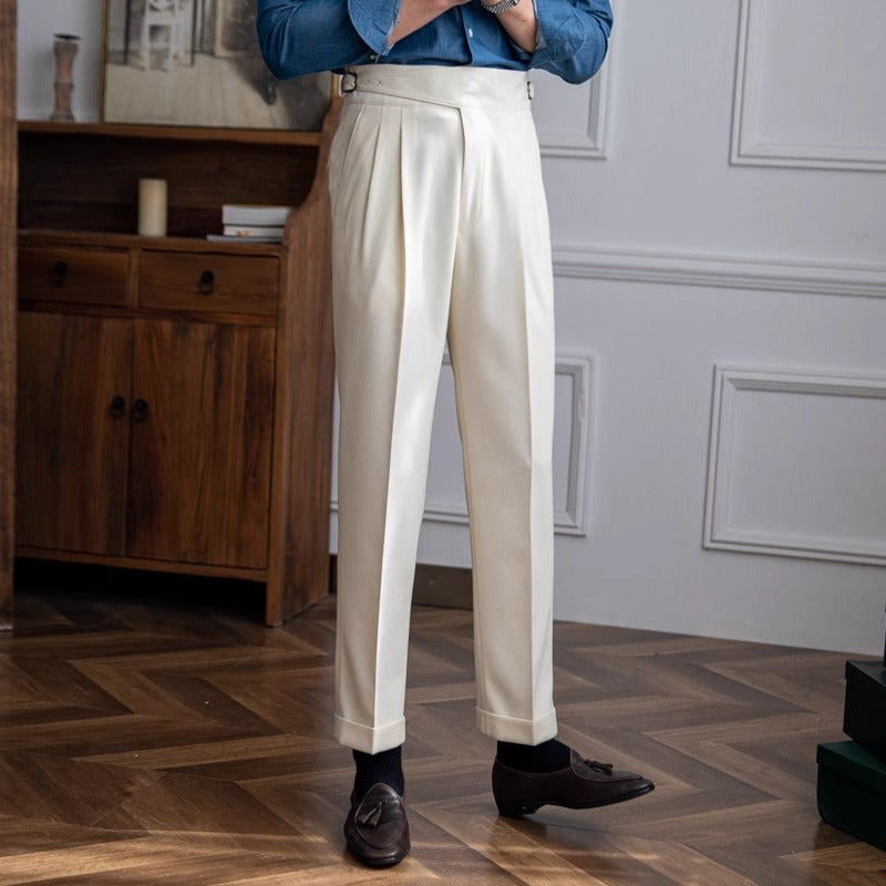 Herren Casual Anzughose im britischen Stil mit hohem Bund und geradem Schnitt