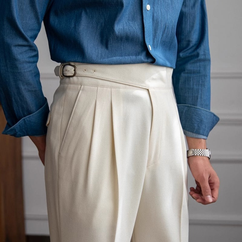 Herren Casual Anzughose im britischen Stil mit hohem Bund und geradem Schnitt