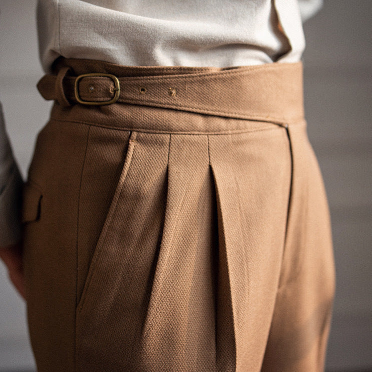 Herren Casual Anzughose im britischen Stil mit hohem Bund und geradem Schnitt