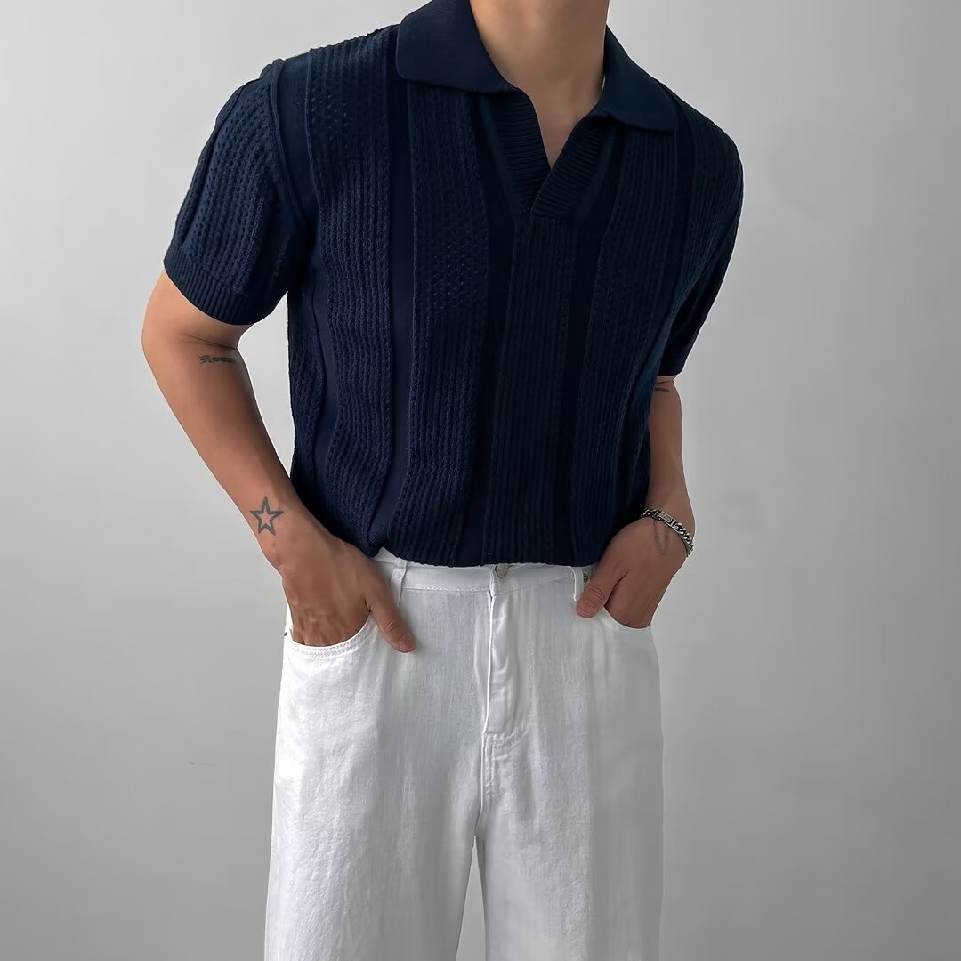 Polo-Shirt mit hohlem Mesh-Design und Kurzarm